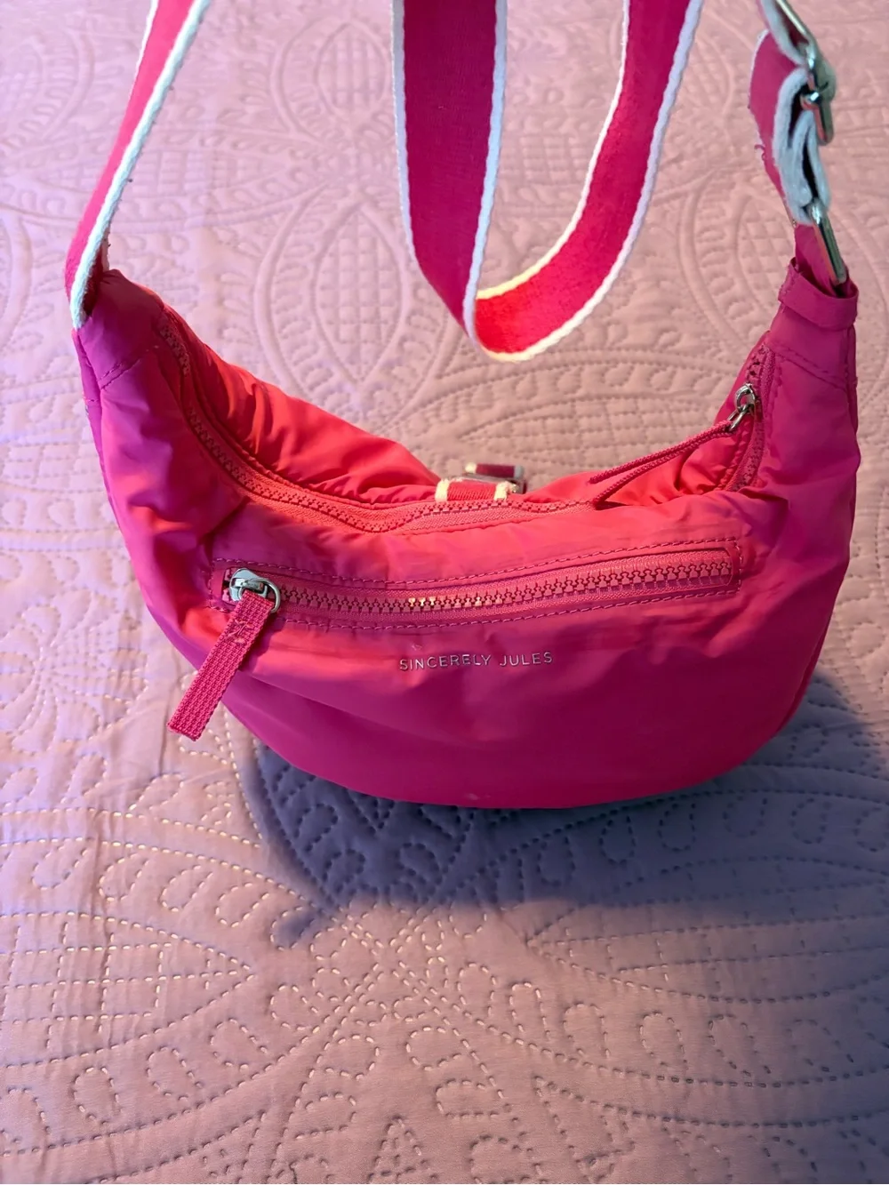Sincerly Jules Hot Pink Crossbody Bag with Contrasting Strap